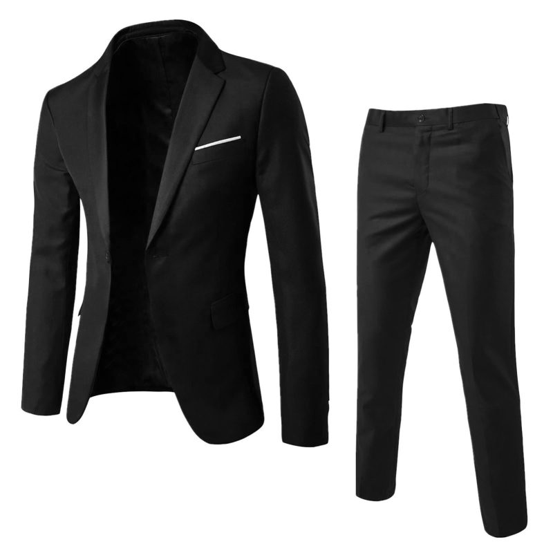2Pcs/Set Men Blazer Pants Set Solid Color Lapel Long Sleeve Single-breasted Men Suit Coat Pants Suit Mid-rise Male Business Suit - Image 18