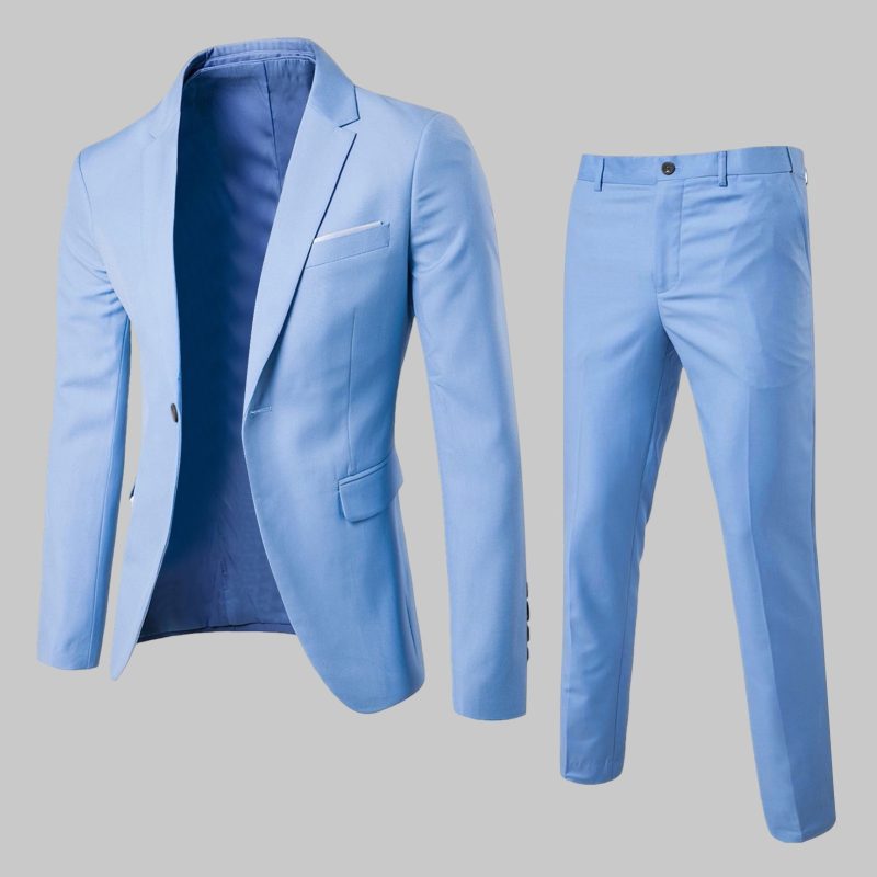 2Pcs/Set Men Blazer Pants Set Solid Color Lapel Long Sleeve Single-breasted Men Suit Coat Pants Suit Mid-rise Male Business Suit - Image 19