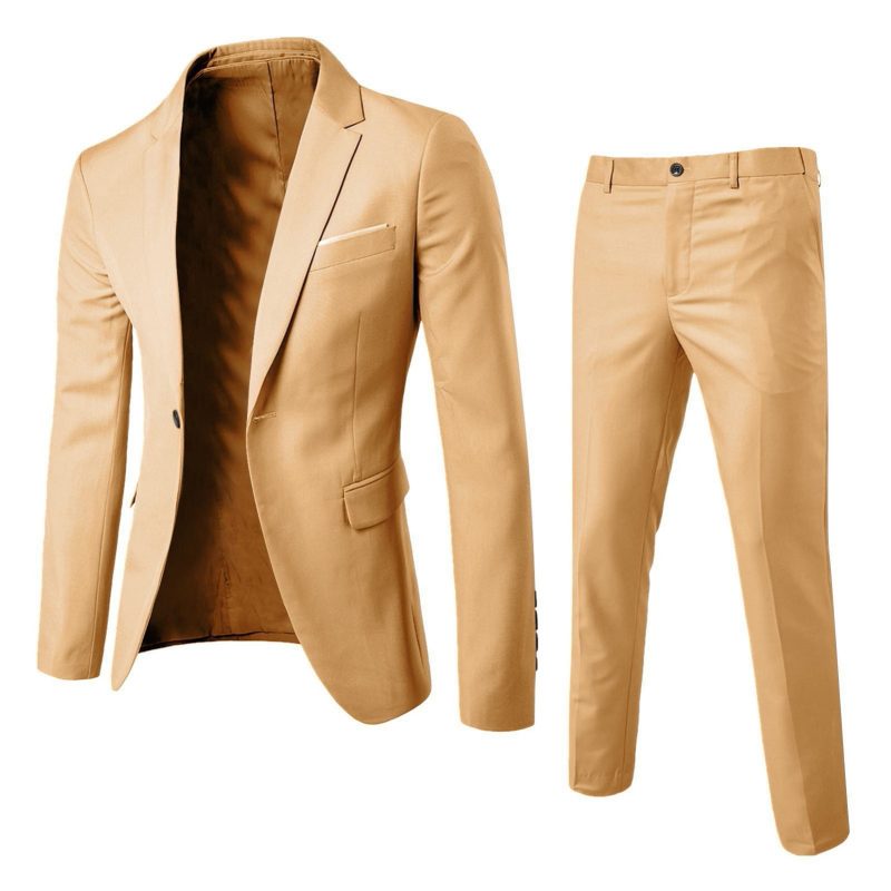 2Pcs/Set Men Blazer Pants Set Solid Color Lapel Long Sleeve Single-breasted Men Suit Coat Pants Suit Mid-rise Male Business Suit - Image 20