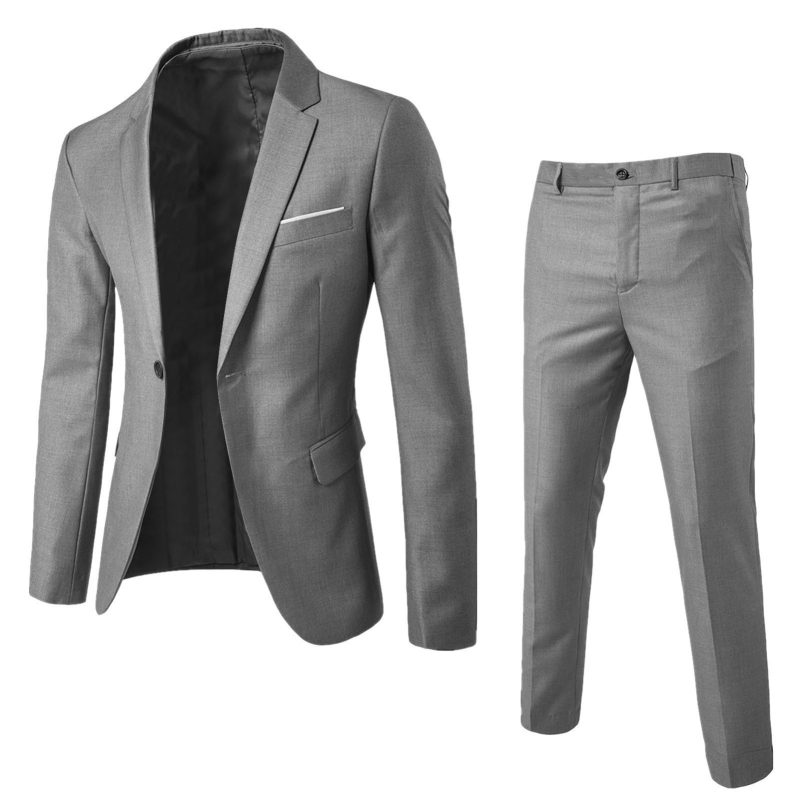 2Pcs/Set Men Blazer Pants Set Solid Color Lapel Long Sleeve Single-breasted Men Suit Coat Pants Suit Mid-rise Male Business Suit - Image 21