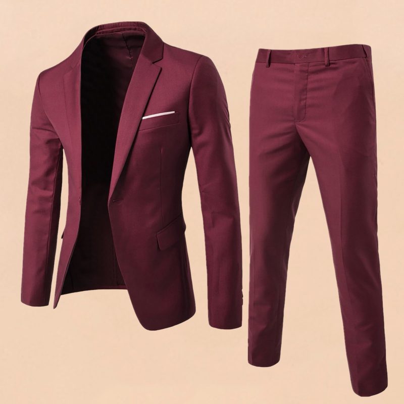 2Pcs/Set Men Blazer Pants Set Solid Color Lapel Long Sleeve Single-breasted Men Suit Coat Pants Suit Mid-rise Male Business Suit - Image 22