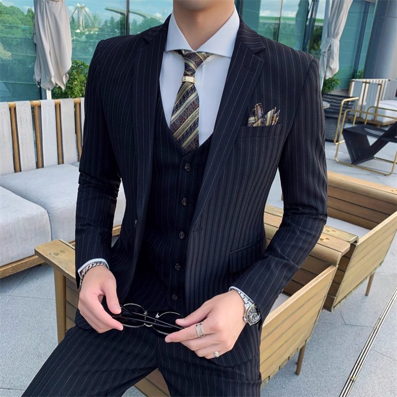 Gray Men Classic Striped/Checked Suits, Business Office 3 Piece, Asian Size Slim Fit Men Dress Jacket & Pants with Vest, S-4XL - Image 9