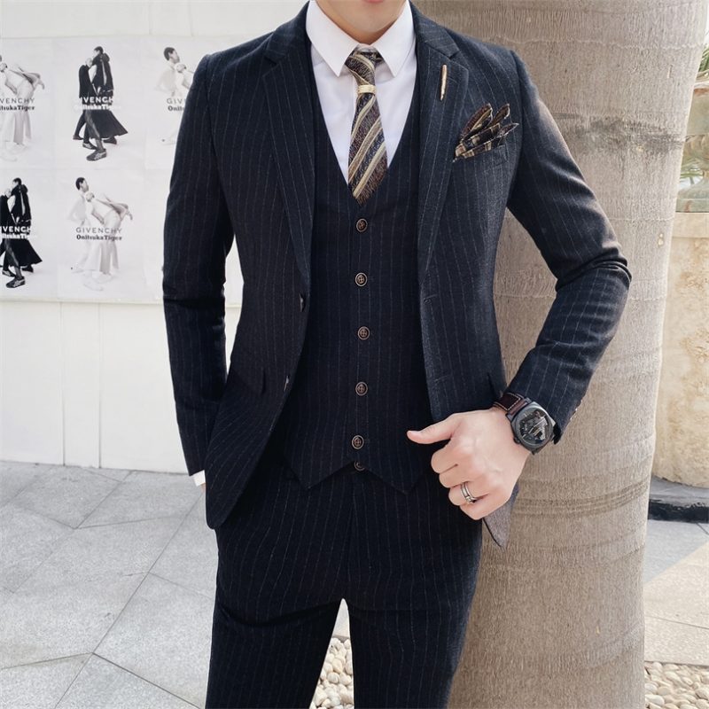 Gray Men Classic Striped/Checked Suits, Business Office 3 Piece, Asian Size Slim Fit Men Dress Jacket & Pants with Vest, S-4XL - Image 19