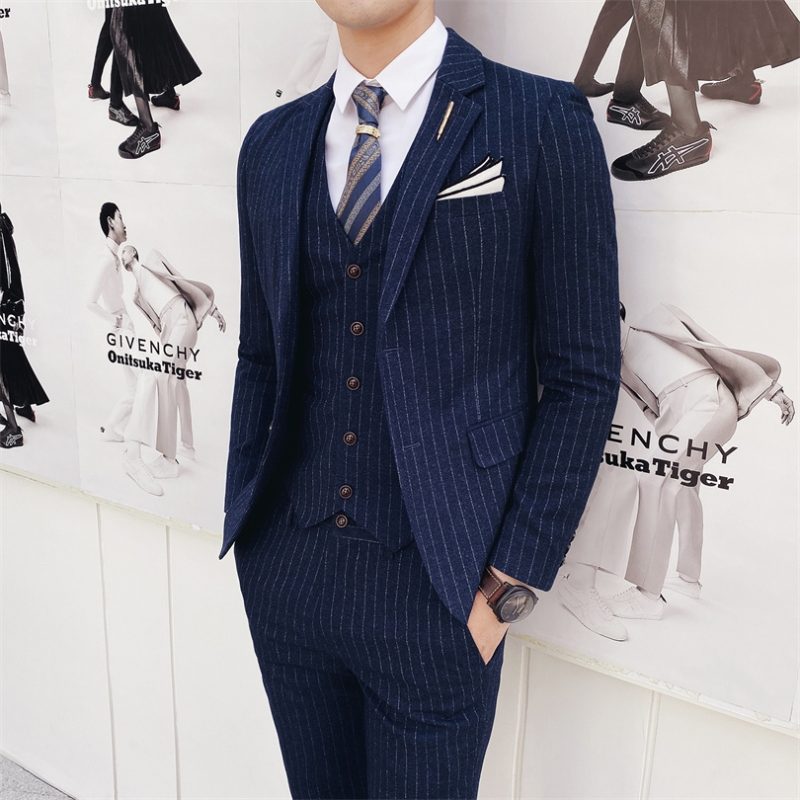 Gray Men Classic Striped/Checked Suits, Business Office 3 Piece, Asian Size Slim Fit Men Dress Jacket & Pants with Vest, S-4XL - Image 25