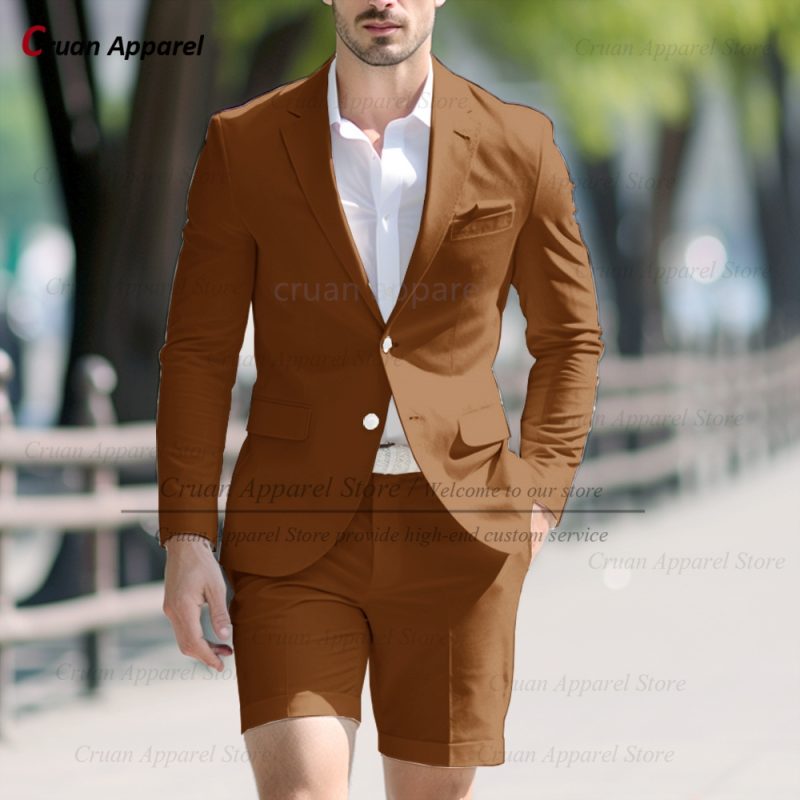 Fashion Men Classic Royal Blue Suit Set Birthday Banquet High Quality Outfits Casual Party Stylish Solid Blazer Short Pants 2Pcs - Image 2