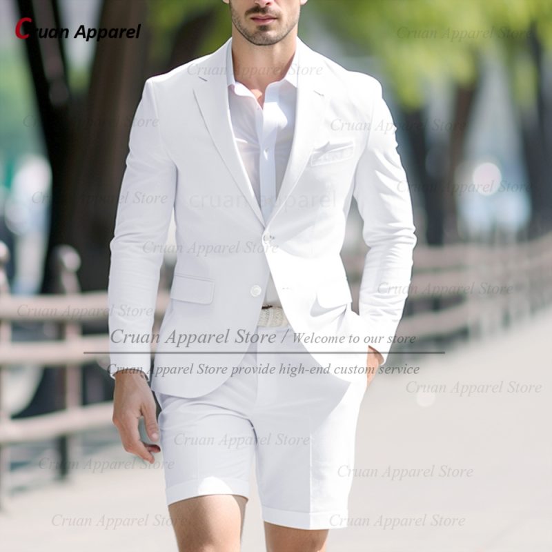 Fashion Men Classic Royal Blue Suit Set Birthday Banquet High Quality Outfits Casual Party Stylish Solid Blazer Short Pants 2Pcs - Image 3