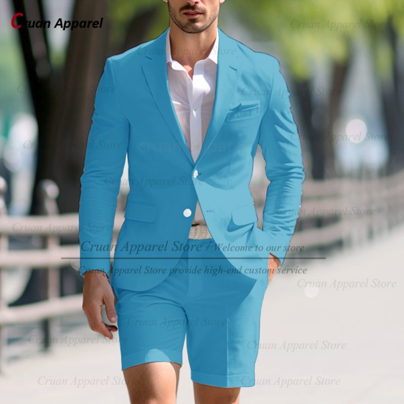 Fashion Men Classic Royal Blue Suit Set Birthday Banquet High Quality Outfits Casual Party Stylish Solid Blazer Short Pants 2Pcs - Image 8