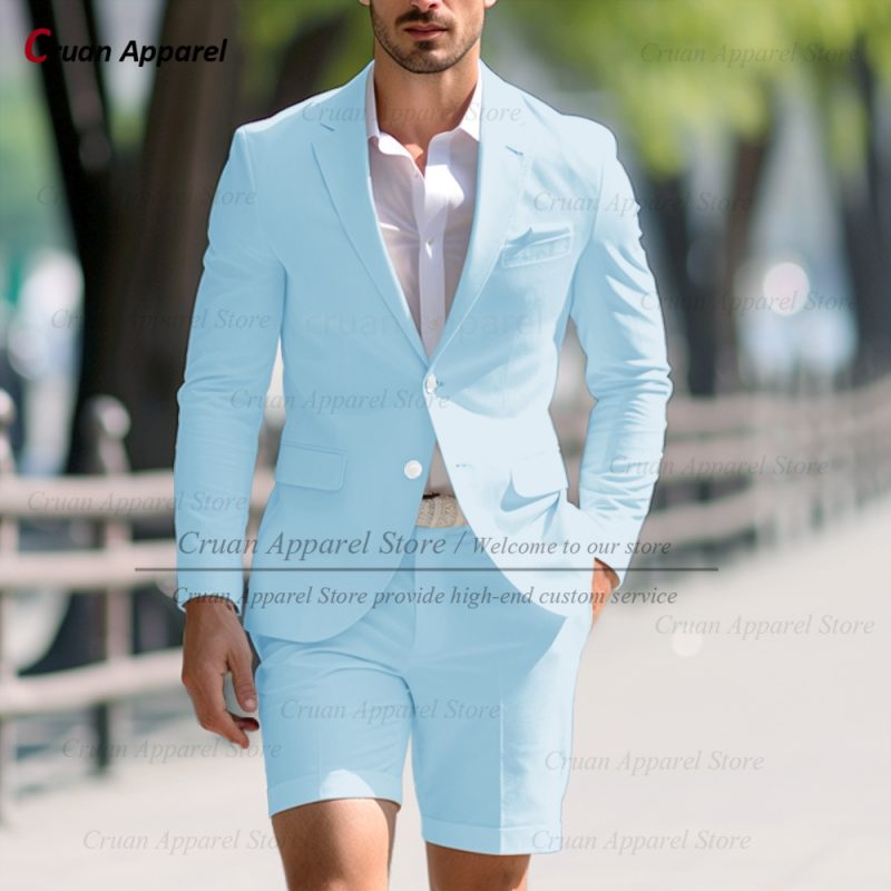 Fashion Men Classic Royal Blue Suit Set Birthday Banquet High Quality Outfits Casual Party Stylish Solid Blazer Short Pants 2Pcs - Image 9