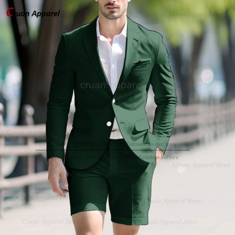 Fashion Men Classic Royal Blue Suit Set Birthday Banquet High Quality Outfits Casual Party Stylish Solid Blazer Short Pants 2Pcs - Image 12