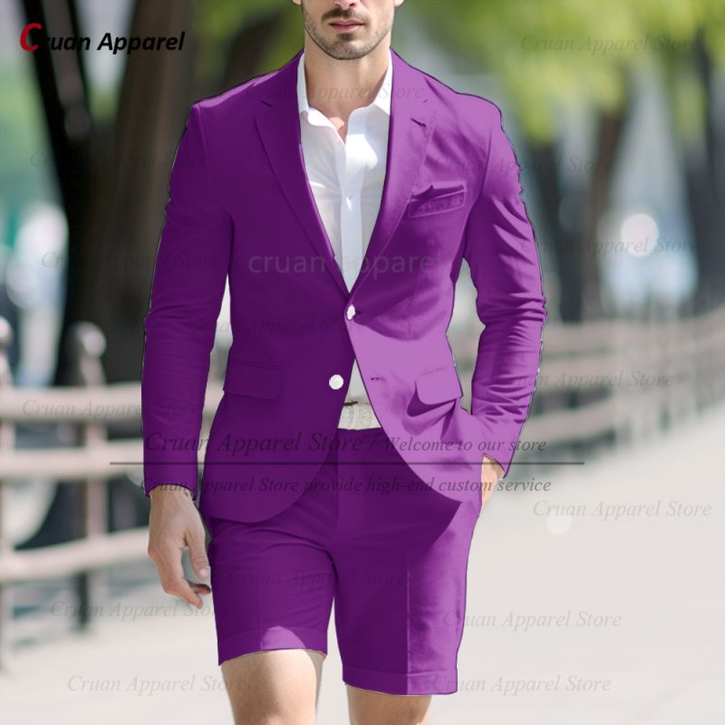 Fashion Men Classic Royal Blue Suit Set Birthday Banquet High Quality Outfits Casual Party Stylish Solid Blazer Short Pants 2Pcs - Image 16