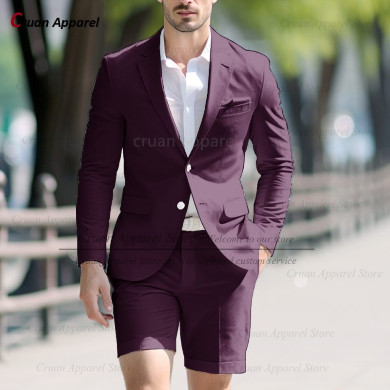 Fashion Men Classic Royal Blue Suit Set Birthday Banquet High Quality Outfits Casual Party Stylish Solid Blazer Short Pants 2Pcs - Image 20