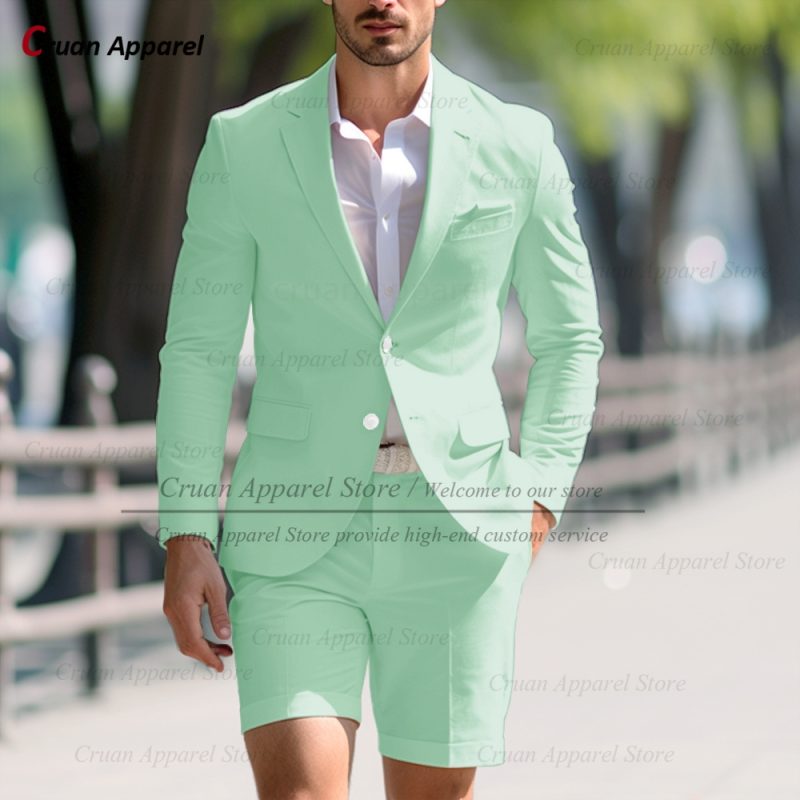 Fashion Men Classic Royal Blue Suit Set Birthday Banquet High Quality Outfits Casual Party Stylish Solid Blazer Short Pants 2Pcs - Image 23
