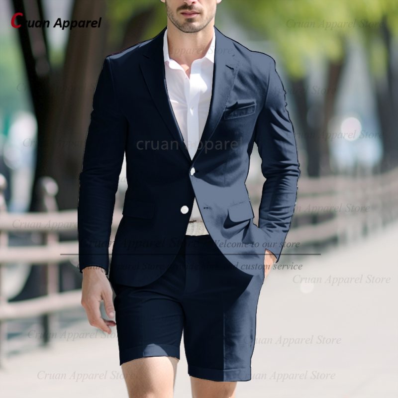 Fashion Men Classic Royal Blue Suit Set Birthday Banquet High Quality Outfits Casual Party Stylish Solid Blazer Short Pants 2Pcs - Image 24