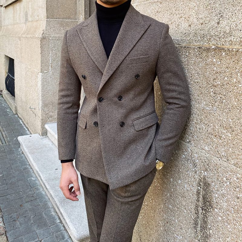 Vintage Men's Suit 2 Pieces Business Formal Casual Double Breasted Slim Fit Suits Party Wedding Dress Costume Male Suit - Image 3