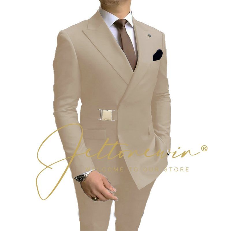 Navy Blue Men Suits Wedding Groom Tuxedos 2 Pieces Formal Blazer Peaked Lapel Double Breasted Prom Suits (Jacket+Pants) - Image 2