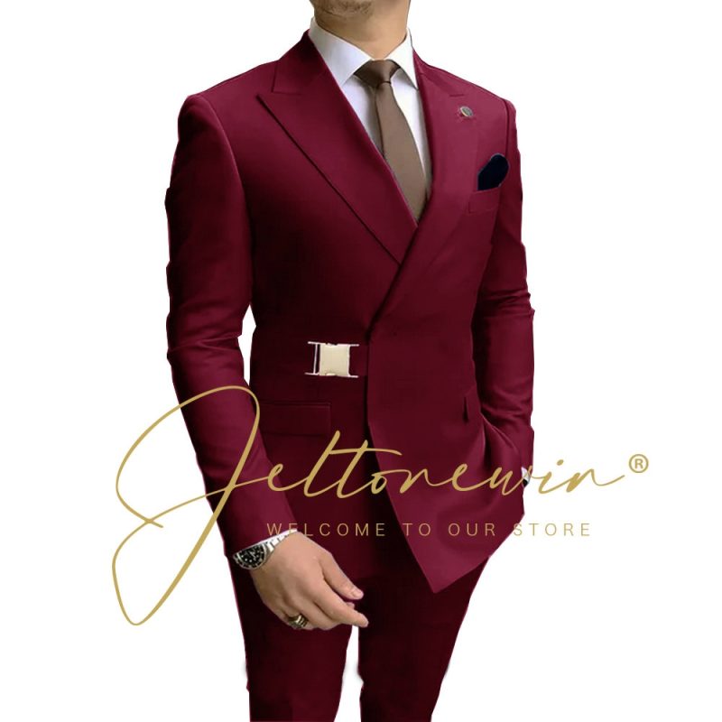Navy Blue Men Suits Wedding Groom Tuxedos 2 Pieces Formal Blazer Peaked Lapel Double Breasted Prom Suits (Jacket+Pants) - Image 4