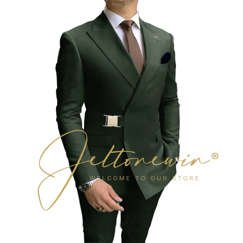 Navy Blue Men Suits Wedding Groom Tuxedos 2 Pieces Formal Blazer Peaked Lapel Double Breasted Prom Suits (Jacket+Pants) - Image 5