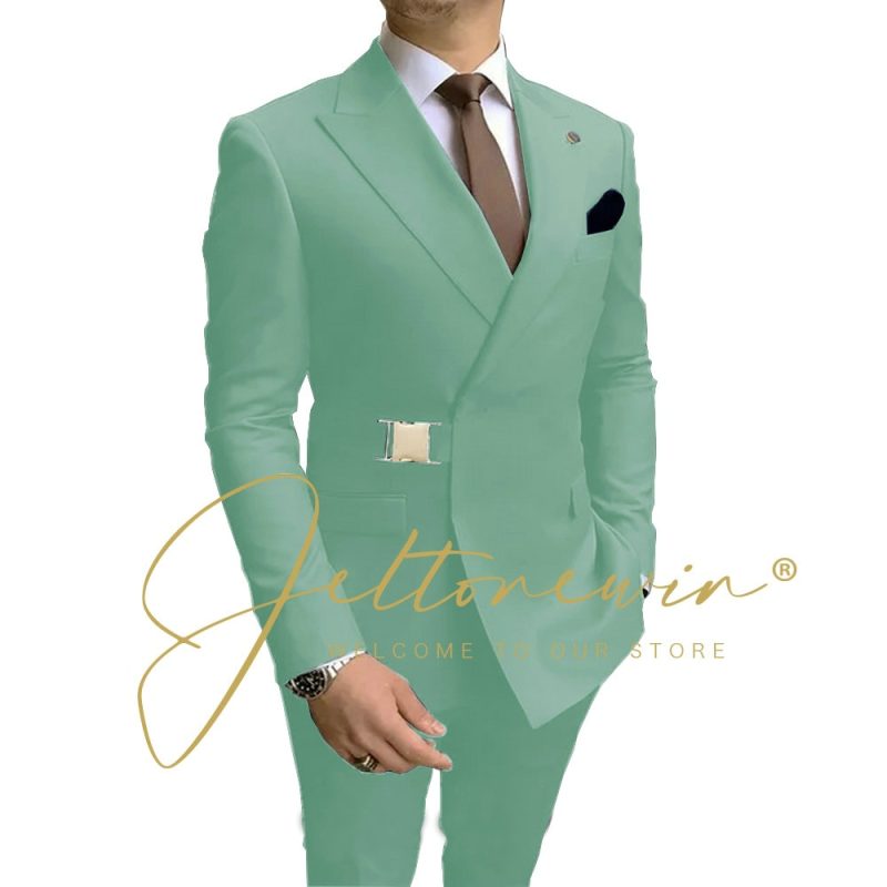Navy Blue Men Suits Wedding Groom Tuxedos 2 Pieces Formal Blazer Peaked Lapel Double Breasted Prom Suits (Jacket+Pants) - Image 6