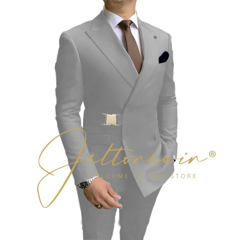 Navy Blue Men Suits Wedding Groom Tuxedos 2 Pieces Formal Blazer Peaked Lapel Double Breasted Prom Suits (Jacket+Pants) - Image 7