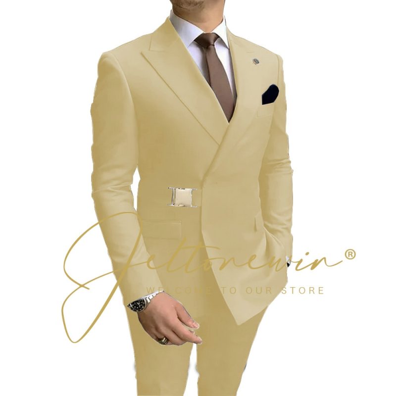 Navy Blue Men Suits Wedding Groom Tuxedos 2 Pieces Formal Blazer Peaked Lapel Double Breasted Prom Suits (Jacket+Pants) - Image 9