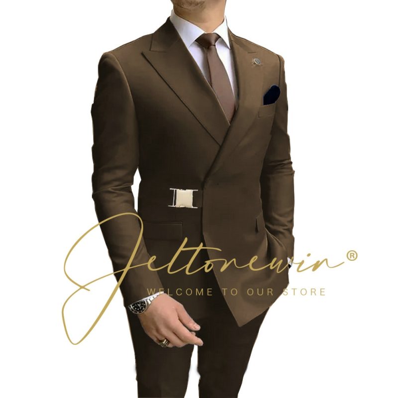 Navy Blue Men Suits Wedding Groom Tuxedos 2 Pieces Formal Blazer Peaked Lapel Double Breasted Prom Suits (Jacket+Pants) - Image 10