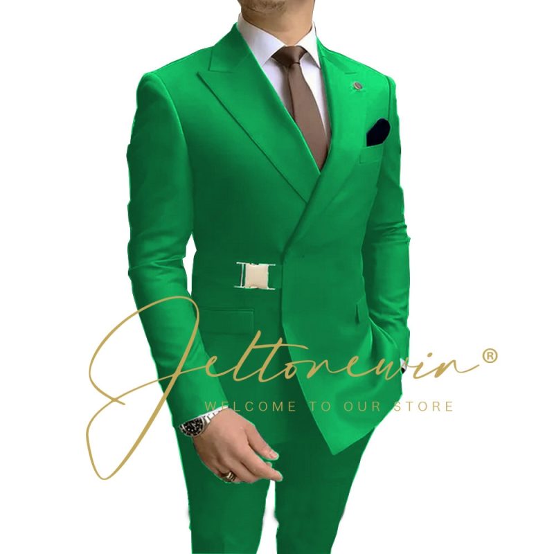 Navy Blue Men Suits Wedding Groom Tuxedos 2 Pieces Formal Blazer Peaked Lapel Double Breasted Prom Suits (Jacket+Pants) - Image 11