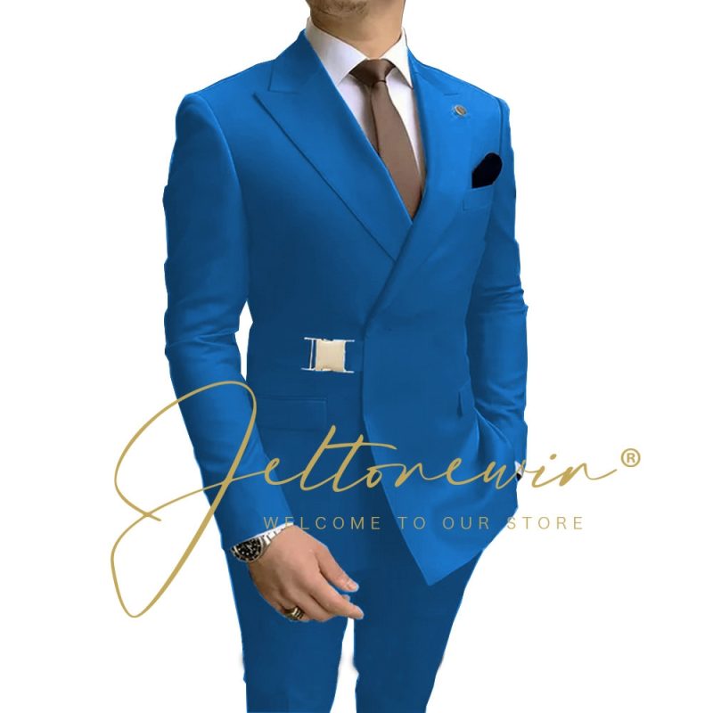 Navy Blue Men Suits Wedding Groom Tuxedos 2 Pieces Formal Blazer Peaked Lapel Double Breasted Prom Suits (Jacket+Pants) - Image 12