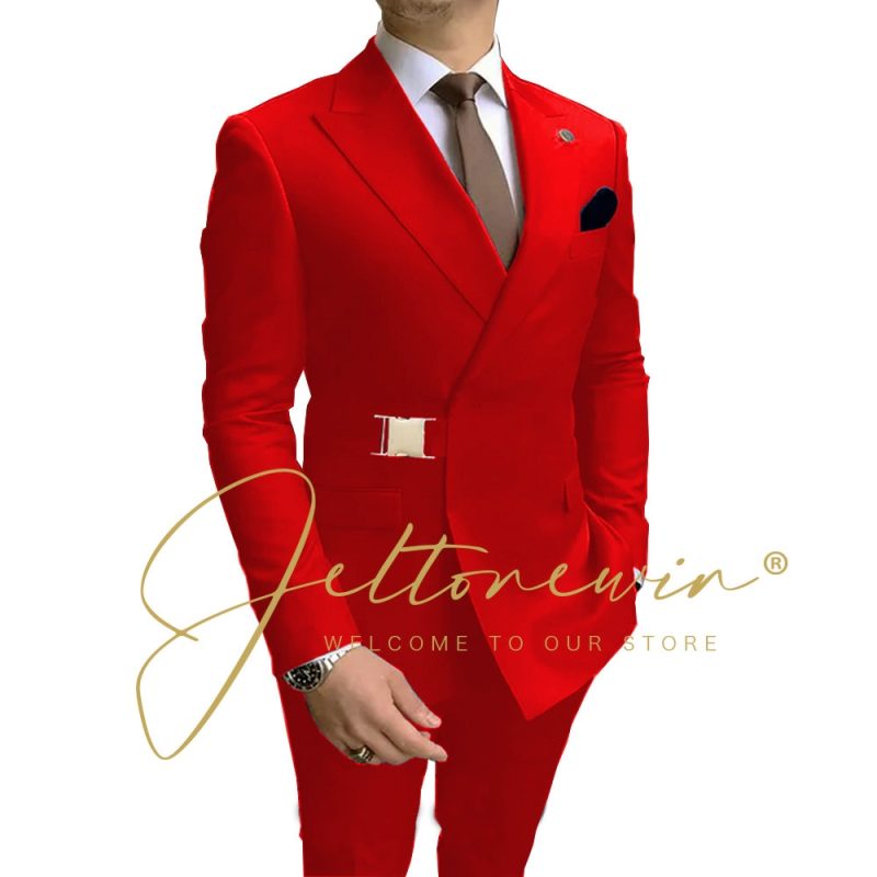 Navy Blue Men Suits Wedding Groom Tuxedos 2 Pieces Formal Blazer Peaked Lapel Double Breasted Prom Suits (Jacket+Pants) - Image 14