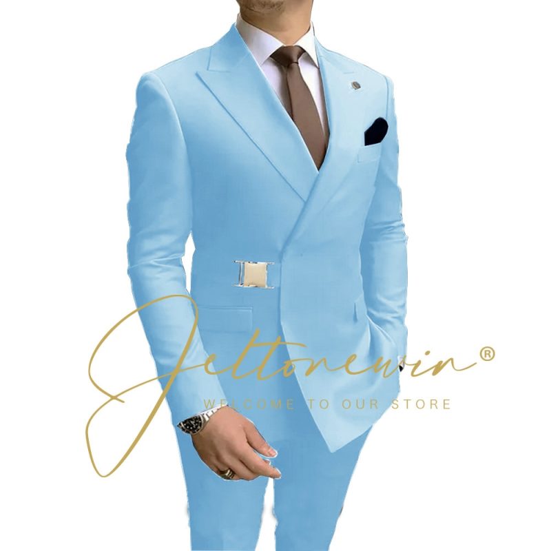 Navy Blue Men Suits Wedding Groom Tuxedos 2 Pieces Formal Blazer Peaked Lapel Double Breasted Prom Suits (Jacket+Pants) - Image 15