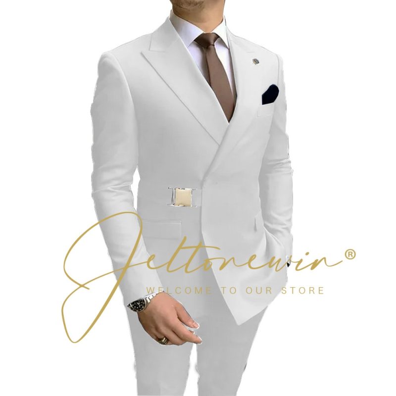 Navy Blue Men Suits Wedding Groom Tuxedos 2 Pieces Formal Blazer Peaked Lapel Double Breasted Prom Suits (Jacket+Pants) - Image 16