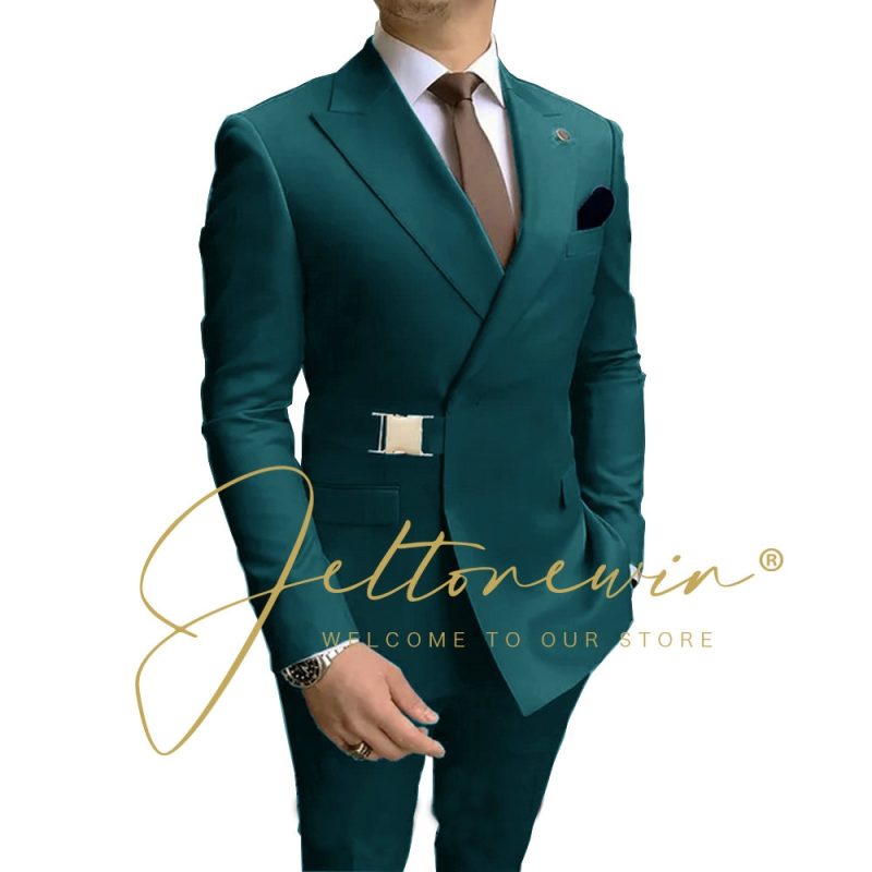 Navy Blue Men Suits Wedding Groom Tuxedos 2 Pieces Formal Blazer Peaked Lapel Double Breasted Prom Suits (Jacket+Pants) - Image 17