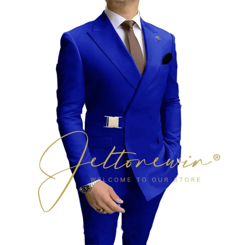 Navy Blue Men Suits Wedding Groom Tuxedos 2 Pieces Formal Blazer Peaked Lapel Double Breasted Prom Suits (Jacket+Pants) - Image 19