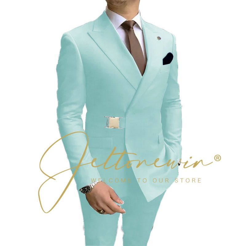 Navy Blue Men Suits Wedding Groom Tuxedos 2 Pieces Formal Blazer Peaked Lapel Double Breasted Prom Suits (Jacket+Pants) - Image 20