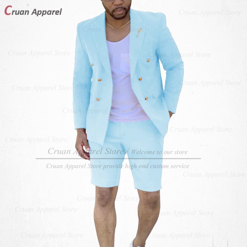 Fashion Red Suits for Men Casual Double Breasted Jacket with Shorts 2 Pieces Set Beach Prom Wedding Tuxedos for Groom Groomsmen - Image 2