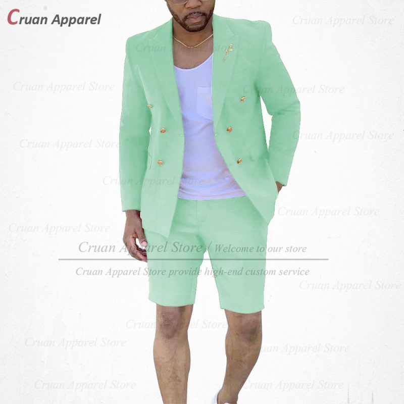 Fashion Red Suits for Men Casual Double Breasted Jacket with Shorts 2 Pieces Set Beach Prom Wedding Tuxedos for Groom Groomsmen - Image 4