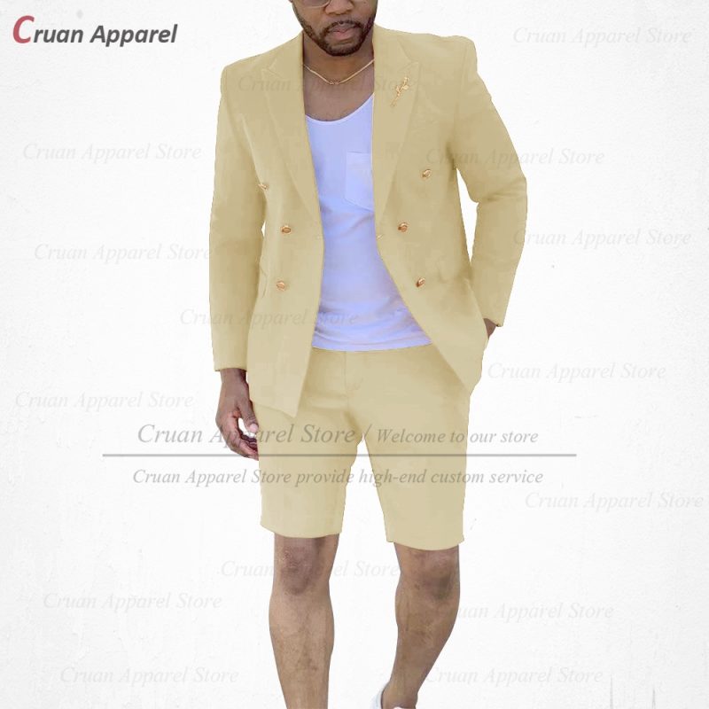 Fashion Red Suits for Men Casual Double Breasted Jacket with Shorts 2 Pieces Set Beach Prom Wedding Tuxedos for Groom Groomsmen - Image 5