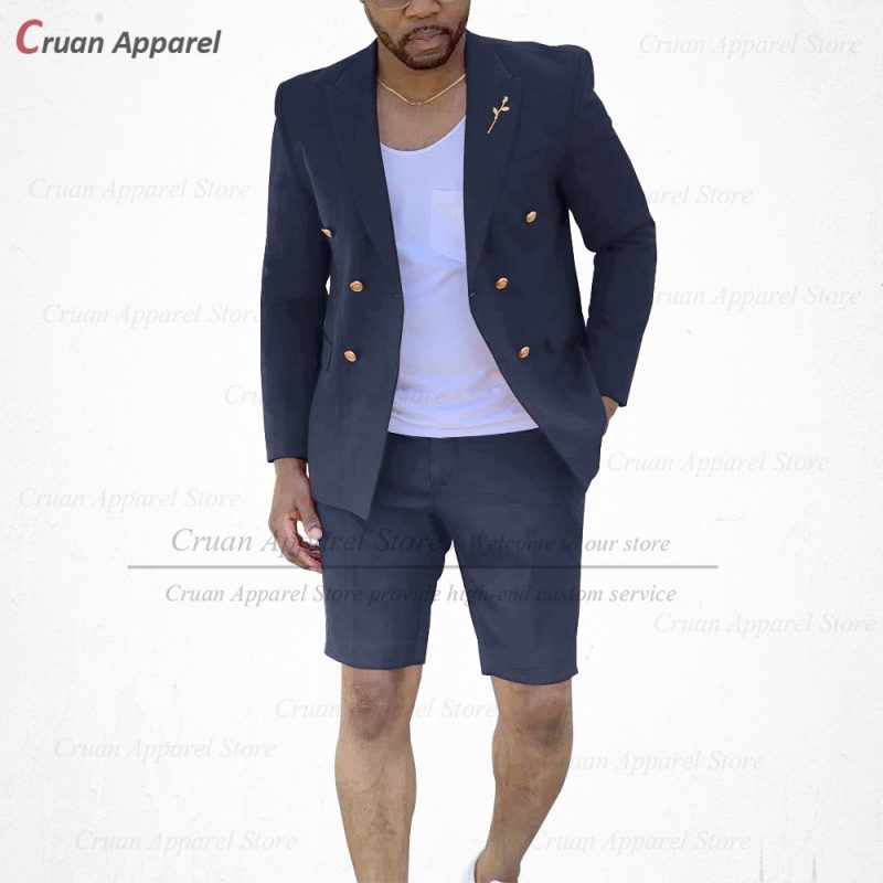 Fashion Red Suits for Men Casual Double Breasted Jacket with Shorts 2 Pieces Set Beach Prom Wedding Tuxedos for Groom Groomsmen - Image 7