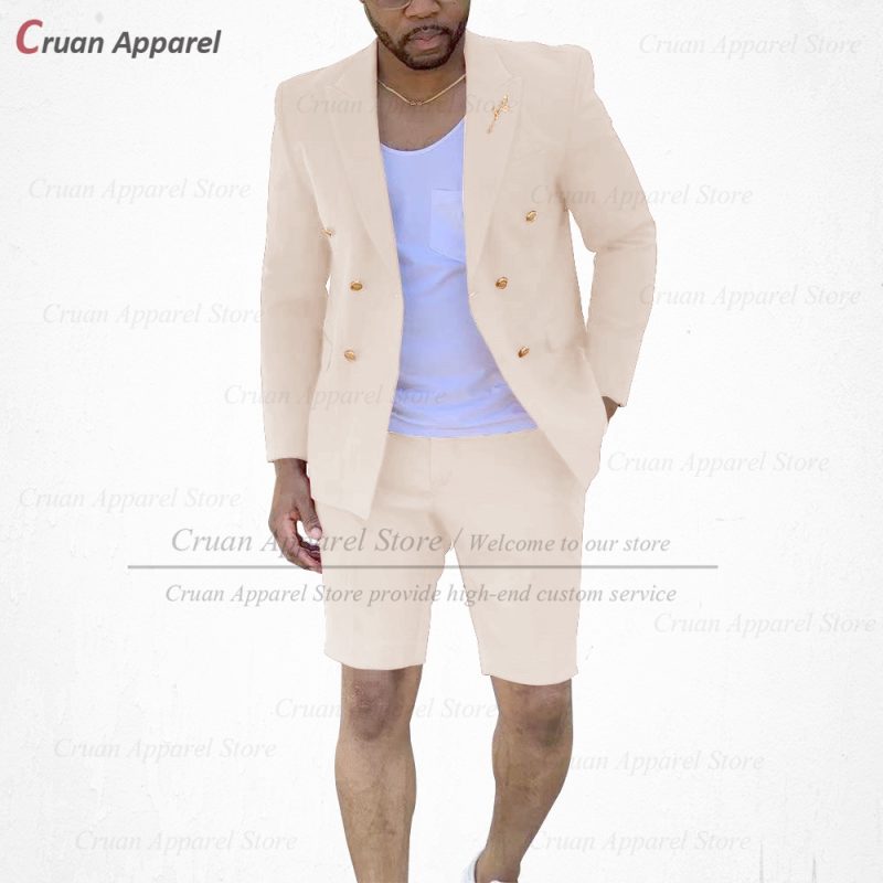 Fashion Red Suits for Men Casual Double Breasted Jacket with Shorts 2 Pieces Set Beach Prom Wedding Tuxedos for Groom Groomsmen - Image 8