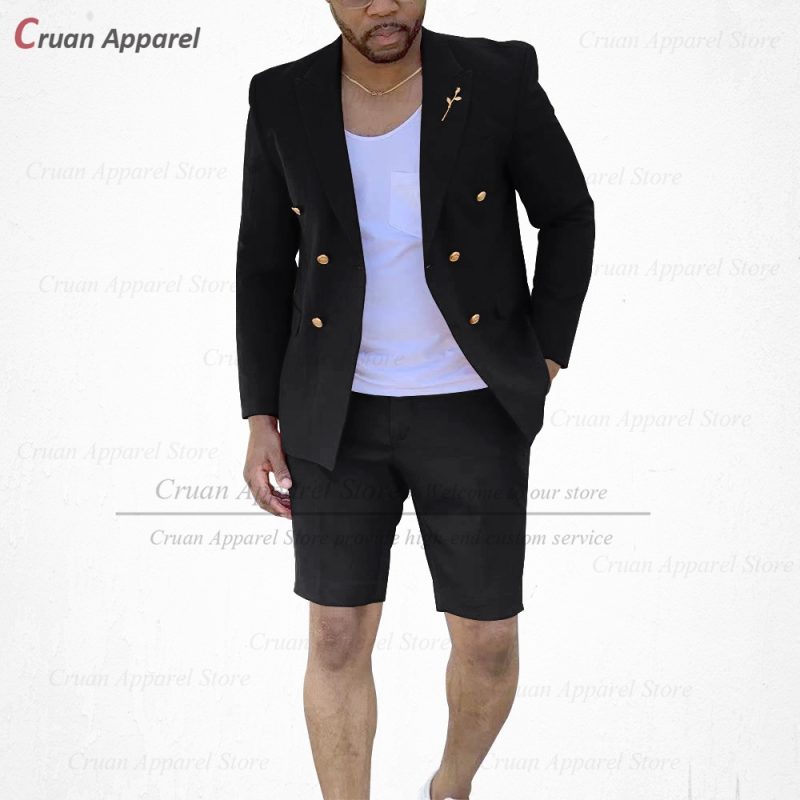 Fashion Red Suits for Men Casual Double Breasted Jacket with Shorts 2 Pieces Set Beach Prom Wedding Tuxedos for Groom Groomsmen - Image 9