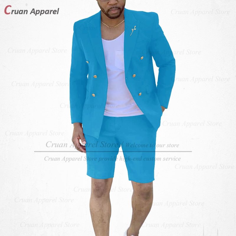 Fashion Red Suits for Men Casual Double Breasted Jacket with Shorts 2 Pieces Set Beach Prom Wedding Tuxedos for Groom Groomsmen - Image 10