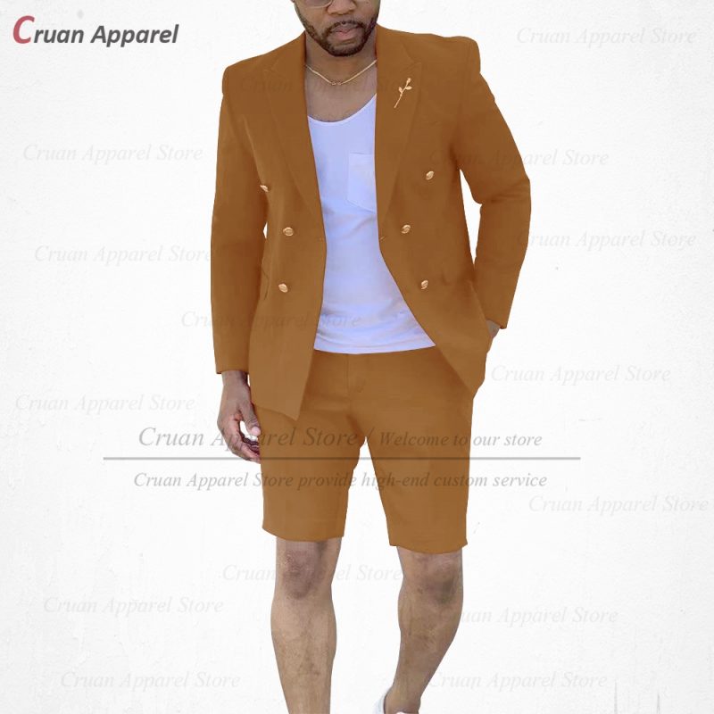 Fashion Red Suits for Men Casual Double Breasted Jacket with Shorts 2 Pieces Set Beach Prom Wedding Tuxedos for Groom Groomsmen - Image 11