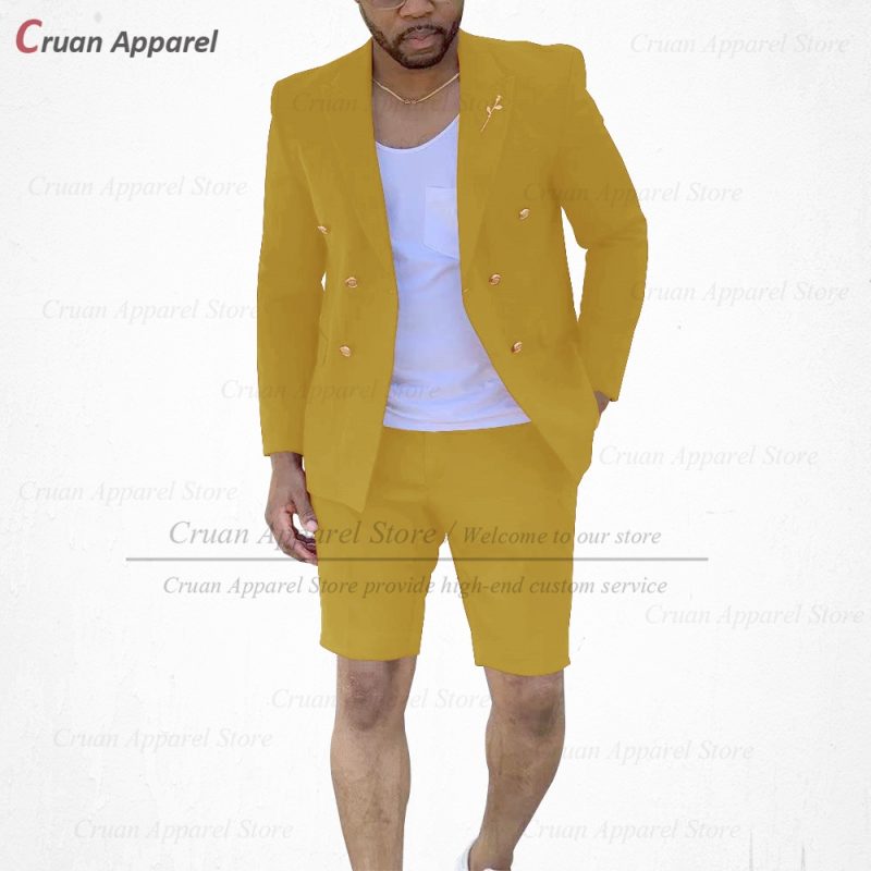 Fashion Red Suits for Men Casual Double Breasted Jacket with Shorts 2 Pieces Set Beach Prom Wedding Tuxedos for Groom Groomsmen - Image 12