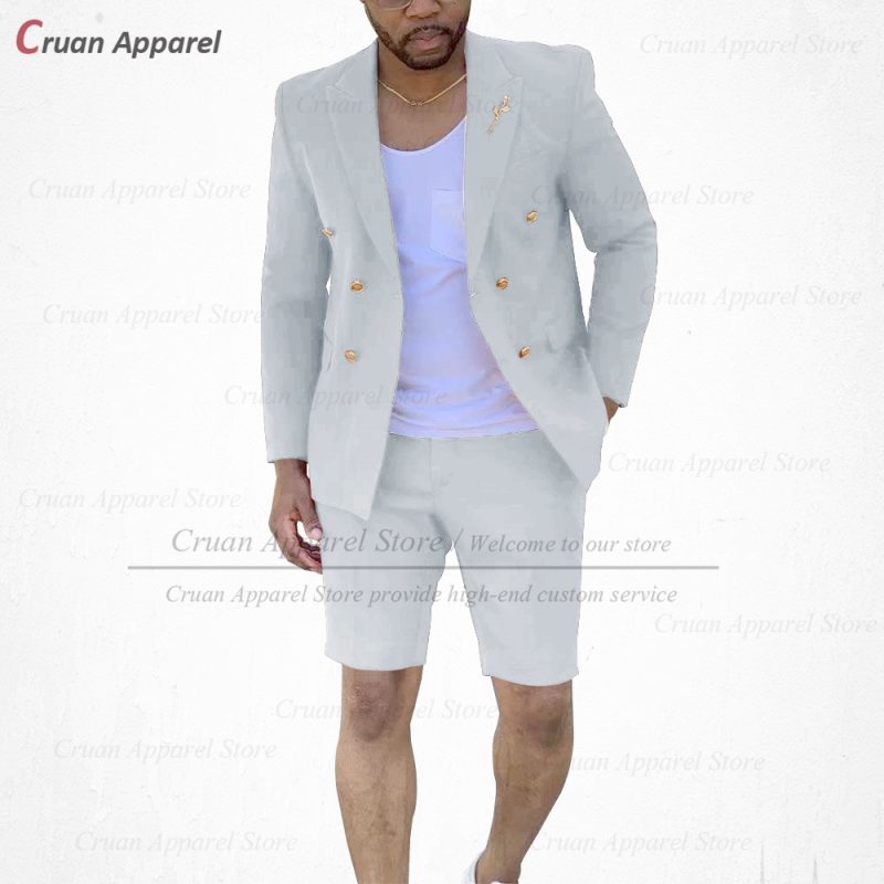 Fashion Red Suits for Men Casual Double Breasted Jacket with Shorts 2 Pieces Set Beach Prom Wedding Tuxedos for Groom Groomsmen - Image 13