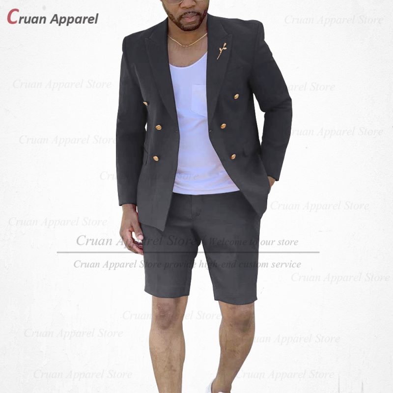 Fashion Red Suits for Men Casual Double Breasted Jacket with Shorts 2 Pieces Set Beach Prom Wedding Tuxedos for Groom Groomsmen - Image 14