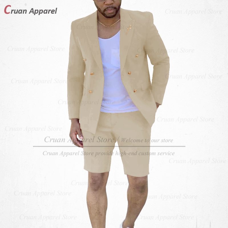 Fashion Red Suits for Men Casual Double Breasted Jacket with Shorts 2 Pieces Set Beach Prom Wedding Tuxedos for Groom Groomsmen - Image 17
