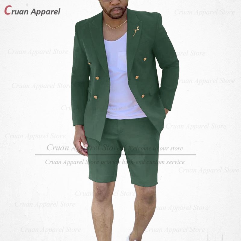 Fashion Red Suits for Men Casual Double Breasted Jacket with Shorts 2 Pieces Set Beach Prom Wedding Tuxedos for Groom Groomsmen - Image 18