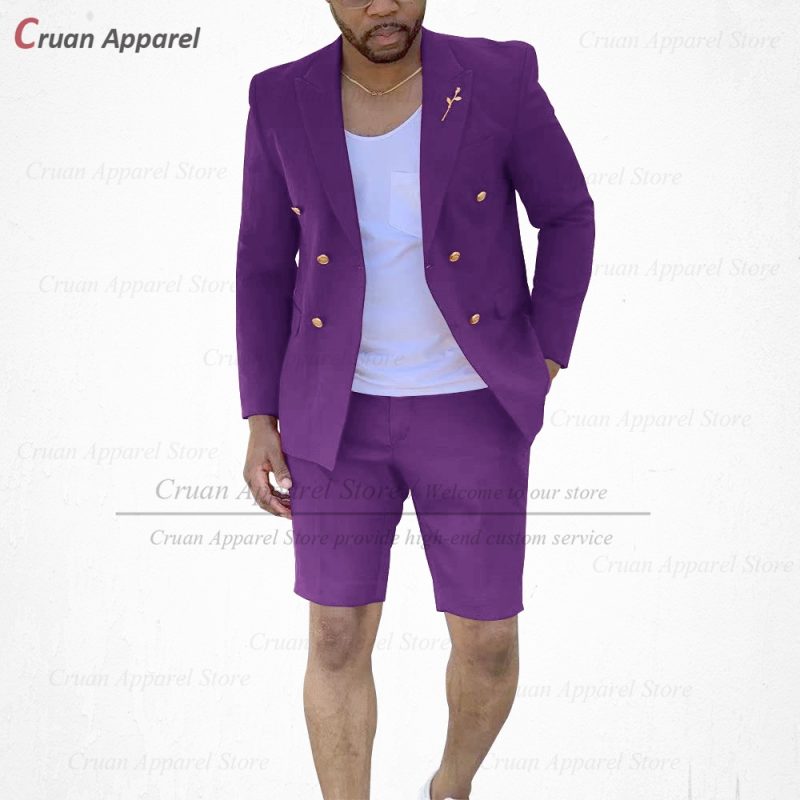 Fashion Red Suits for Men Casual Double Breasted Jacket with Shorts 2 Pieces Set Beach Prom Wedding Tuxedos for Groom Groomsmen - Image 19