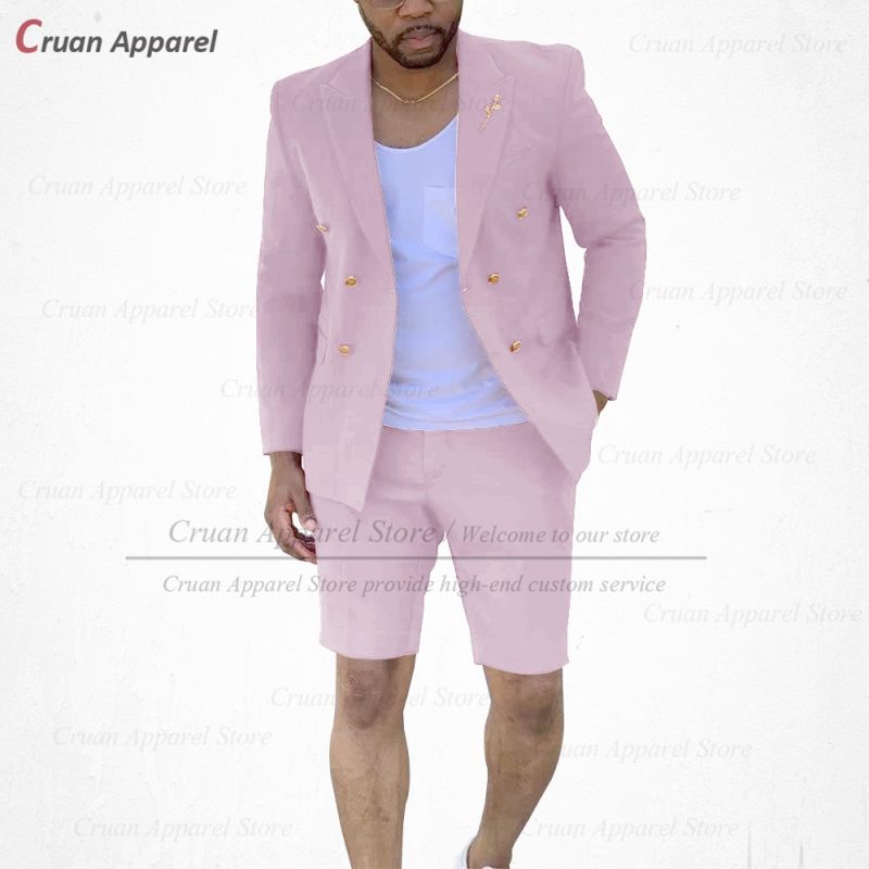 Fashion Red Suits for Men Casual Double Breasted Jacket with Shorts 2 Pieces Set Beach Prom Wedding Tuxedos for Groom Groomsmen - Image 20