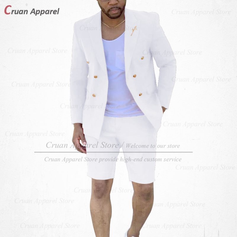 Fashion Red Suits for Men Casual Double Breasted Jacket with Shorts 2 Pieces Set Beach Prom Wedding Tuxedos for Groom Groomsmen - Image 21