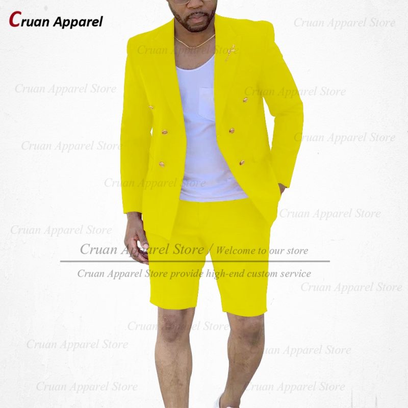 Fashion Red Suits for Men Casual Double Breasted Jacket with Shorts 2 Pieces Set Beach Prom Wedding Tuxedos for Groom Groomsmen - Image 22